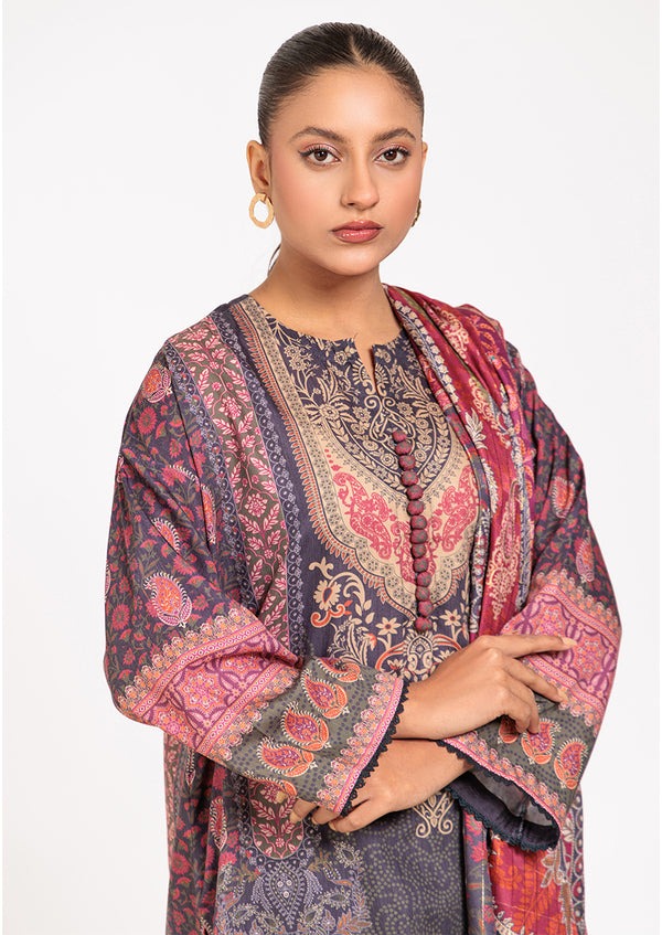 Printed Poly Viscose Shirt with Malai Silk Shalwar & Shawl