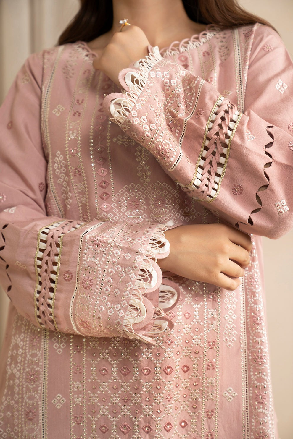 Embroidered Shirt Shalwar Dupatta - Cotton Silk