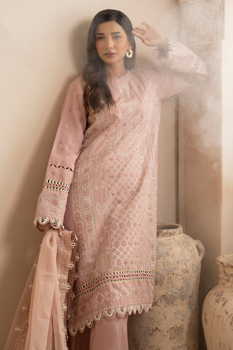 Embroidered Shirt Shalwar Dupatta - Cotton Silk