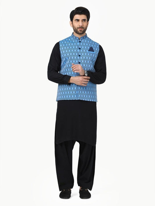 Men’s Sky Blue Embroidered Waistcoat – Traditional Formal Wear