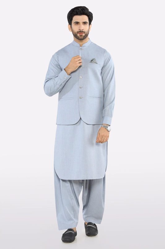 Elegant Grey Shalwar Kameez with Matching Waistcoat – 2 Piece Eastern Wear