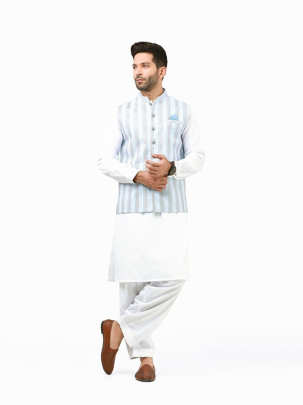 Men’s Cotton Embroidered Waistcoat – Regular Fit with Fancy Buttons