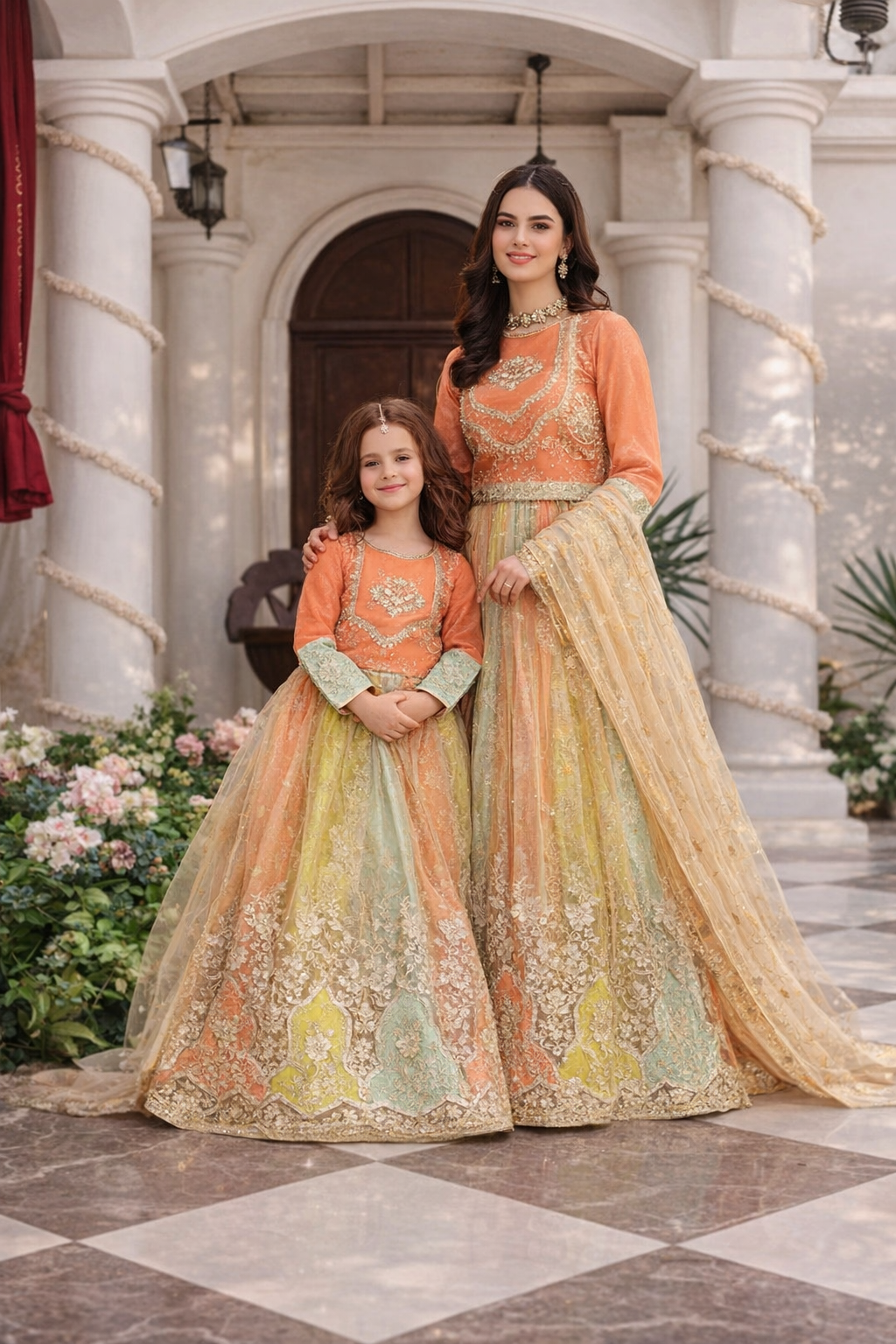 Multi-Color Embroidered Organza Kurti with Net Lehenga & Dupatta – 3-Piece Festive Ensembl