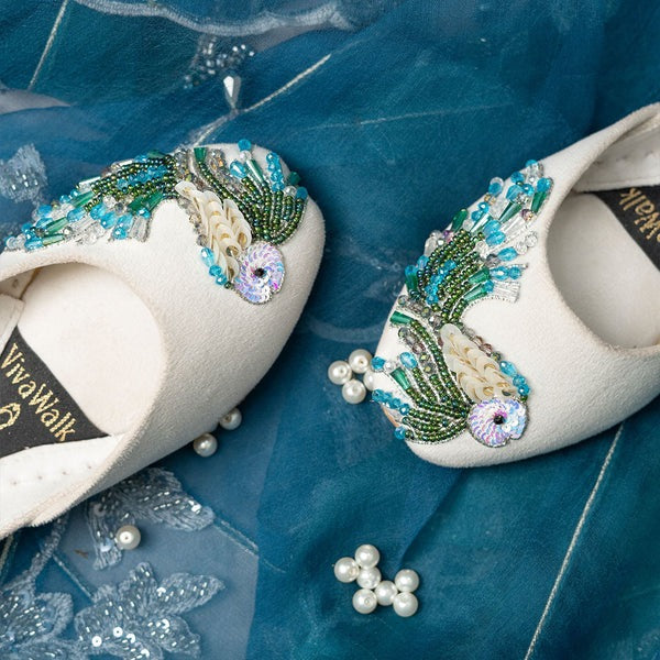 Aquatic Grace Handworked Velvet Khussa (Aari, Naqshi, Crystals)