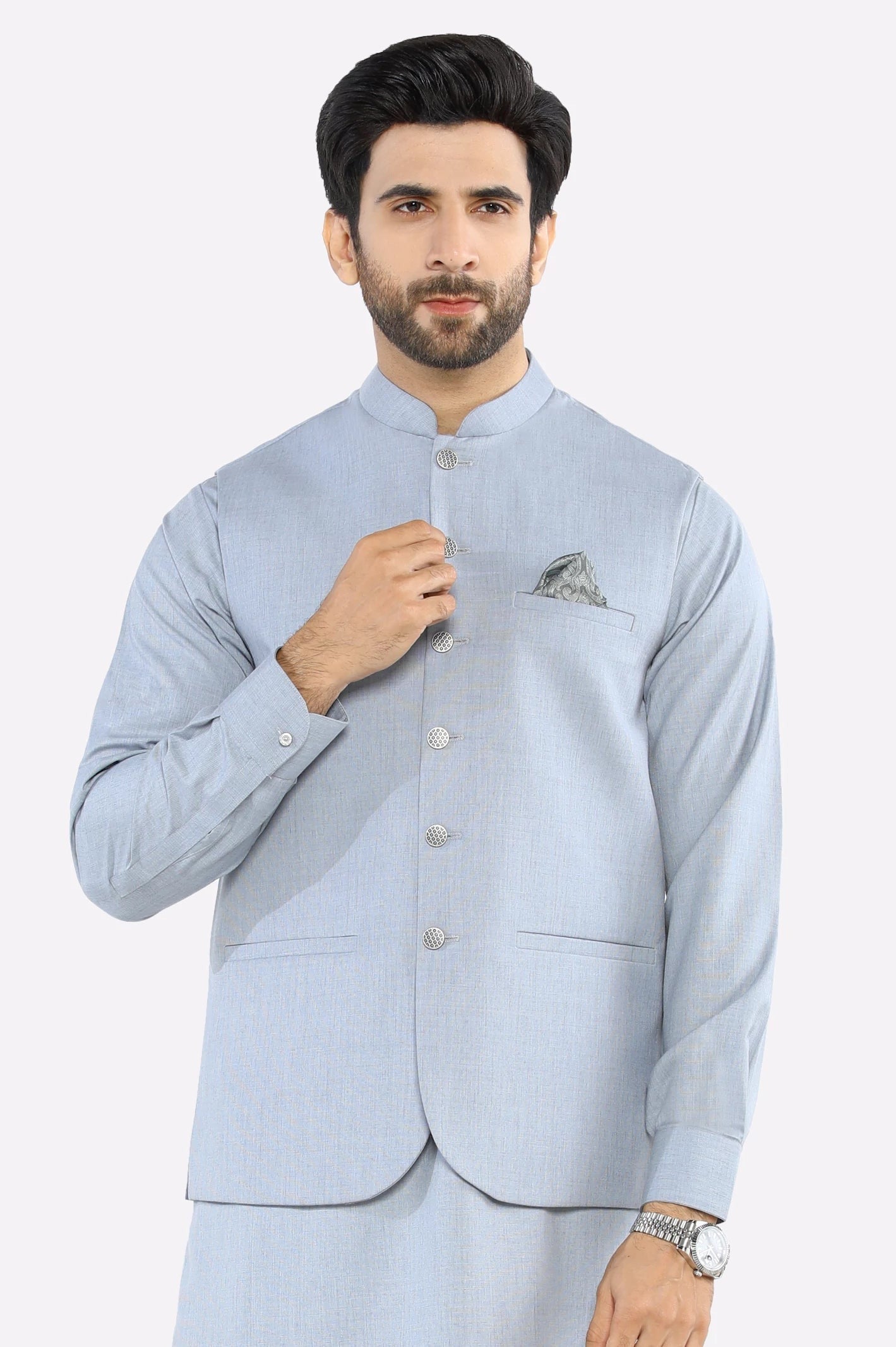 Elegant Grey Shalwar Kameez with Matching Waistcoat – 2 Piece Eastern Wear