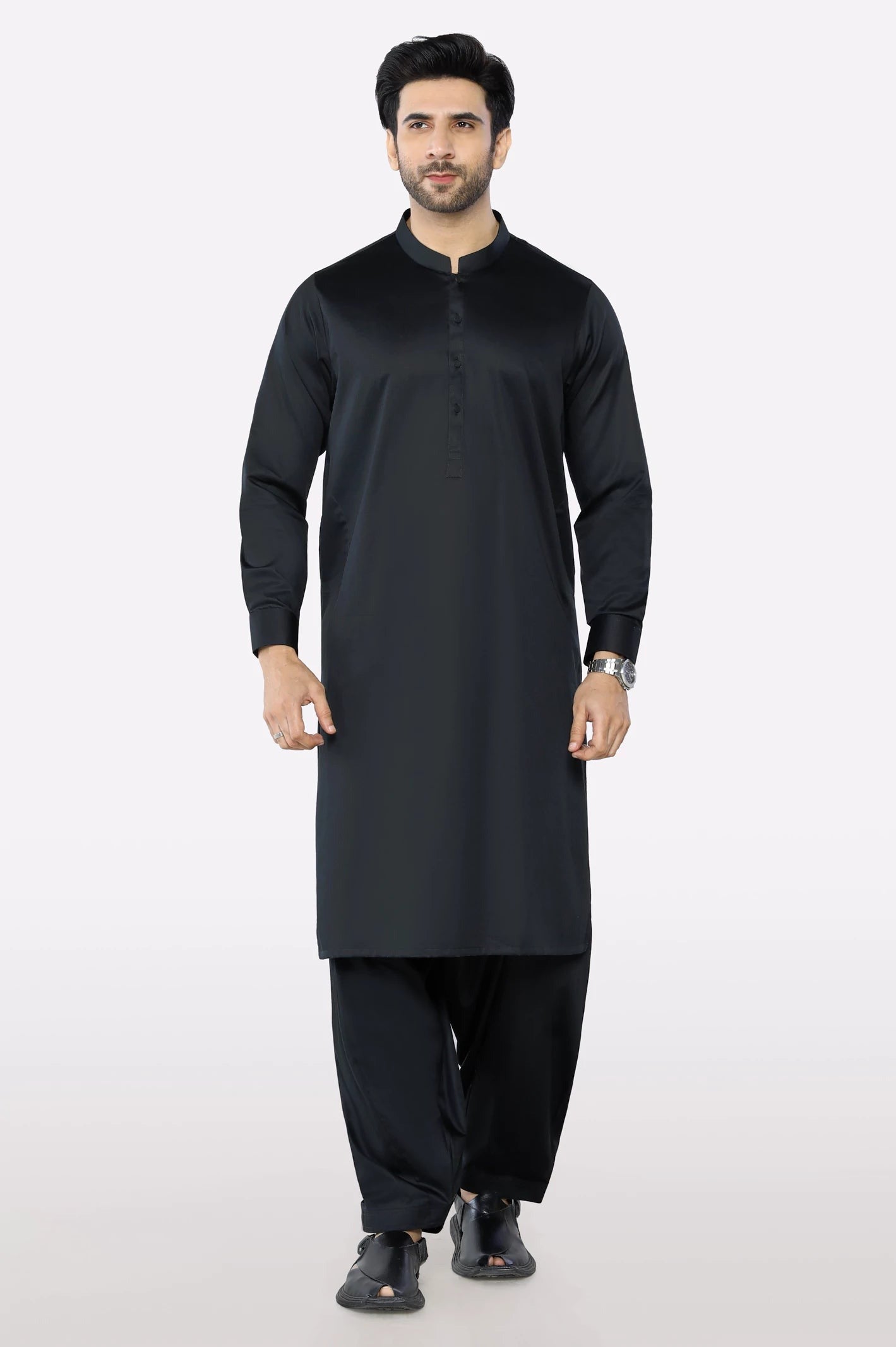 Classic Black Cotton Shalwar Kameez – Comfortable 2-Piece Traditional Wear