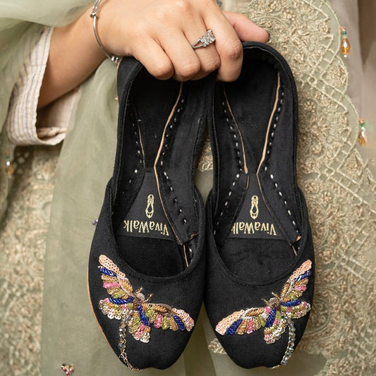 Mythic Allure – Handcrafted Velvet Khussa with Crystal Detailing