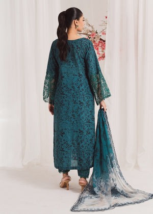 Dark Green Printed Poly Lawn Kurta Set with Chiffon Dupatta