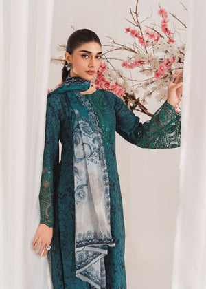 Dark Green Printed Poly Lawn Kurta Set with Chiffon Dupatta