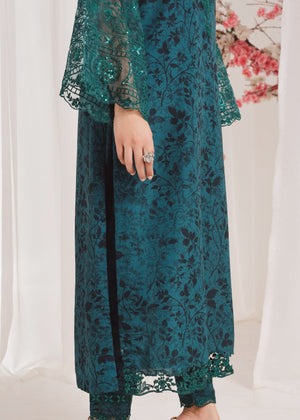 Dark Green Printed Poly Lawn Kurta Set with Chiffon Dupatta