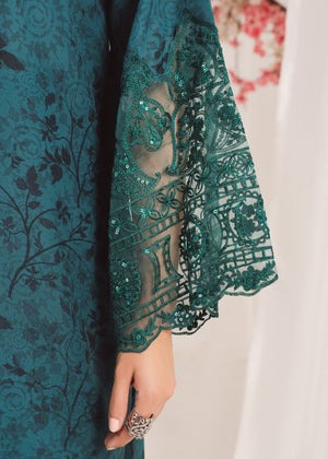 Dark Green Printed Poly Lawn Kurta Set with Chiffon Dupatta