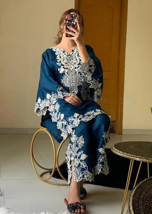 EMBROIDERED KHADDI NET STITCHED 2 PIECE CO-ORD SET