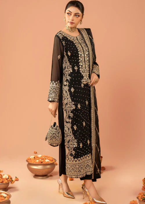EMBROIDERED CHIFFON STITCHED 3 PIECE DRESS