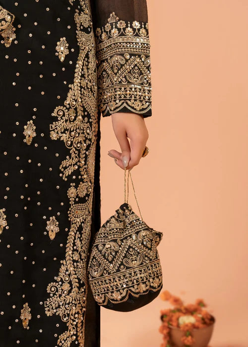 EMBROIDERED CHIFFON STITCHED 3 PIECE DRESS