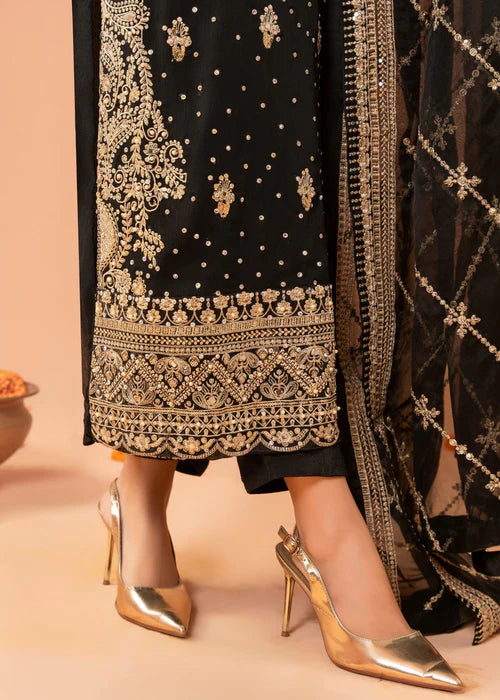 EMBROIDERED CHIFFON STITCHED 3 PIECE DRESS