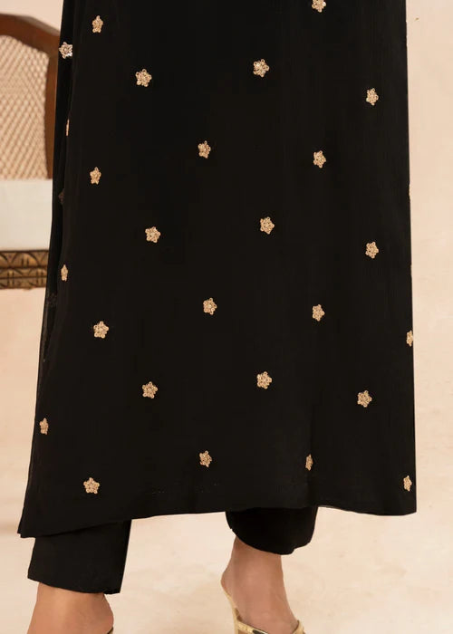 EMBROIDERED CHIFFON STITCHED 3 PIECE DRESS
