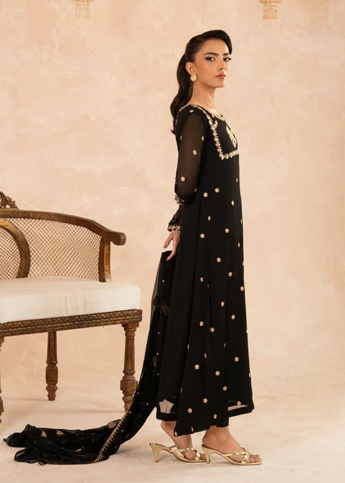 EMBROIDERED CHIFFON STITCHED 3 PIECE DRESS