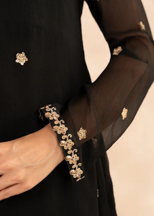 EMBROIDERED CHIFFON STITCHED 3 PIECE DRESS