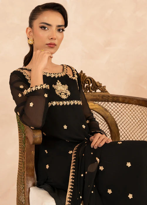 EMBROIDERED CHIFFON STITCHED 3 PIECE DRESS