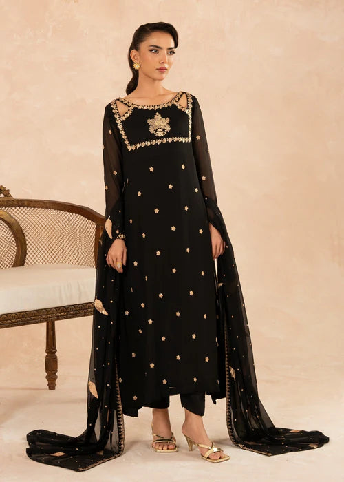 EMBROIDERED CHIFFON STITCHED 3 PIECE DRESS