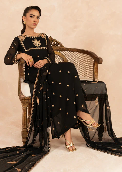 EMBROIDERED CHIFFON STITCHED 3 PIECE DRESS