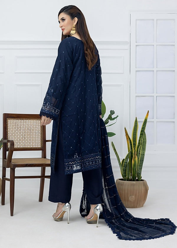 Chiffon Masterpiece 3-Piece Set – Spangle-Embroidered Top with Silk Trousers & Majestic Dupatta
