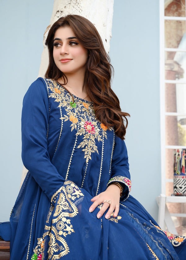 Teal Elegance – Embroidered Chiffon 3-Piece Ensemble