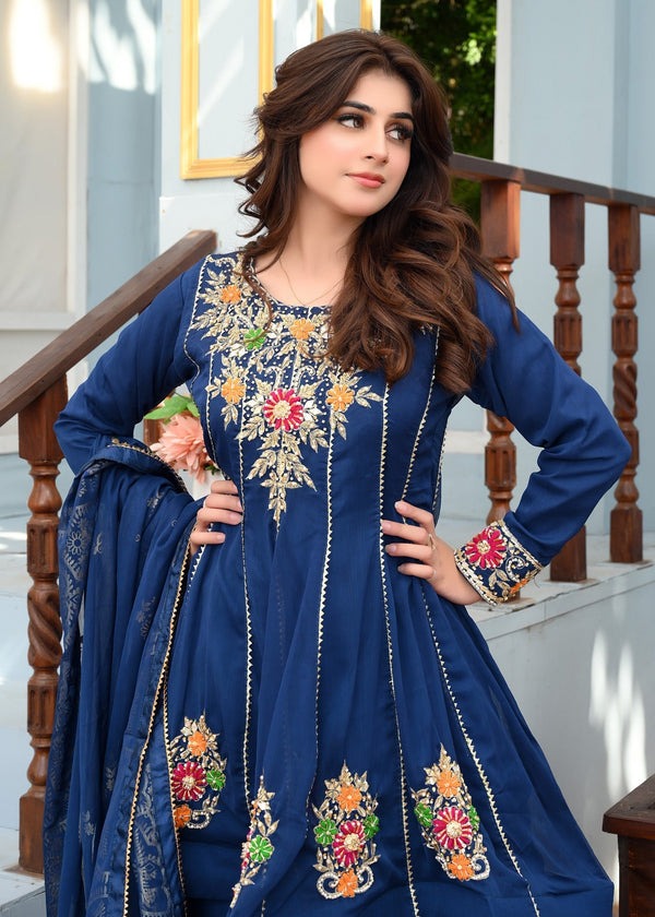 Teal Elegance – Embroidered Chiffon 3-Piece Ensemble