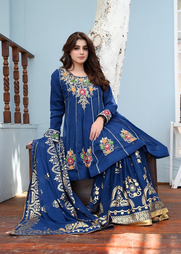 Teal Elegance – Embroidered Chiffon 3-Piece Ensemble