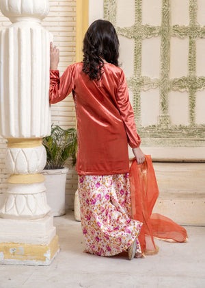 Elegant Peach Pink Girls’ Sharara with Matching Dupatta