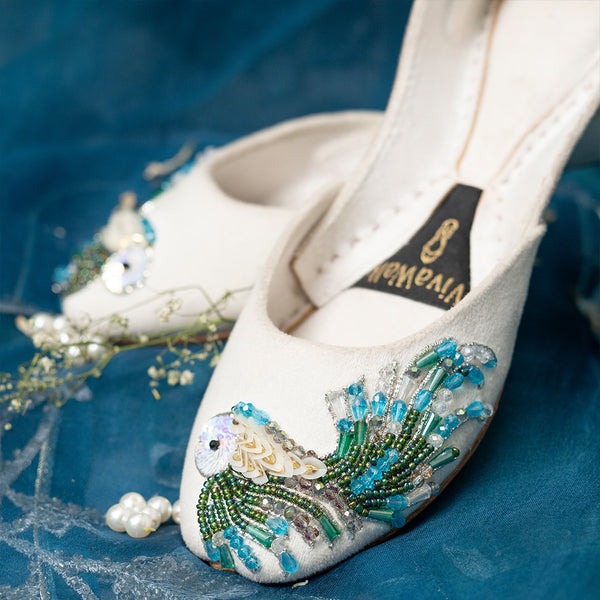 Aquatic Grace Handworked Velvet Khussa (Aari, Naqshi, Crystals)