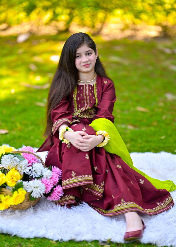 Embroidered Khadi Lawn 3-Piece Garara Suit with Chiffon Dupat