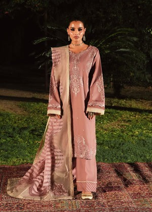 Mauve Pink Embroidered Lawn 3-Piece Kurta Set with Organza Dupatta