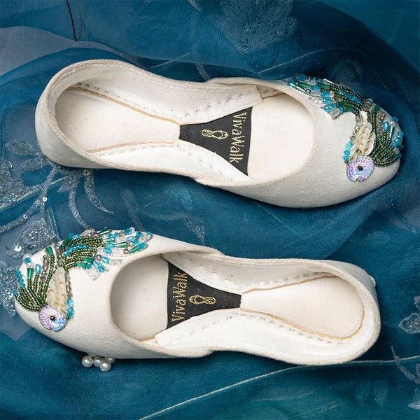 Aquatic Grace Handworked Velvet Khussa (Aari, Naqshi, Crystals)