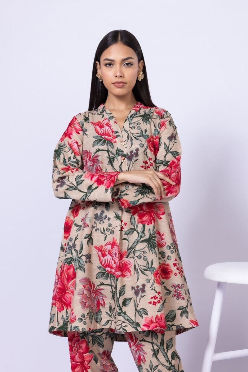 Smart Fit Floral Printed Kurta – Full Sleeve, V-Neck with Buttons - Traditional Ethnic Wear for Australia 