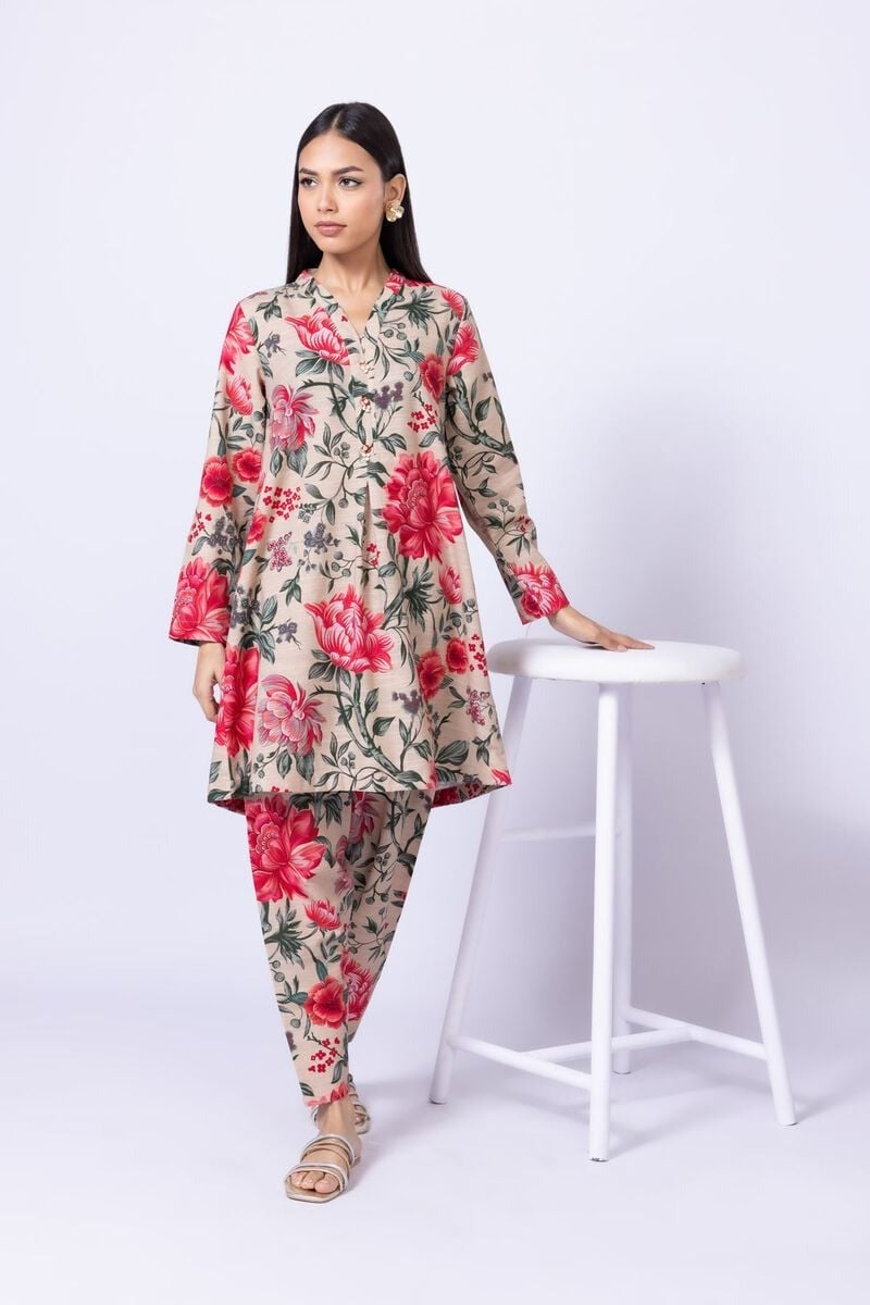 Smart Fit Floral Printed Kurta – Full Sleeve, V-Neck with Buttons - Traditional Ethnic Wear for Australia 