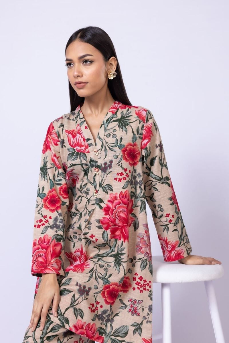 Smart Fit Floral Printed Kurta – Full Sleeve, V-Neck with Buttons - Traditional Ethnic Wear for Australia 