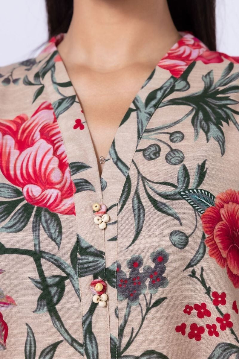 Smart Fit Floral Printed Kurta – Full Sleeve, V-Neck with Buttons - Traditional Ethnic Wear for Australia 