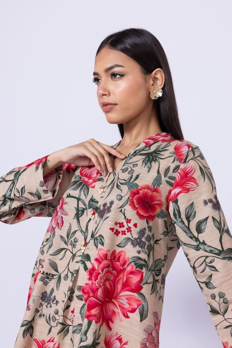 Smart Fit Floral Printed Kurta – Full Sleeve, V-Neck with Buttons - Traditional Ethnic Wear for Australia 