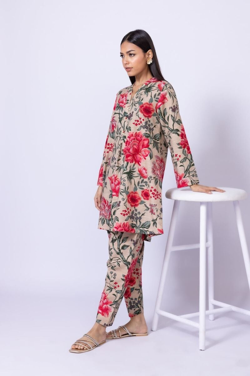 Smart Fit Floral Printed Kurta – Full Sleeve, V-Neck with Buttons - Traditional Ethnic Wear for Australia 