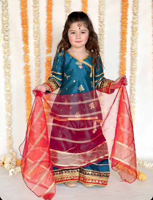 EMBROIDERED ANGRAKHA STITCHED 3 PIECE KIDS DRESS