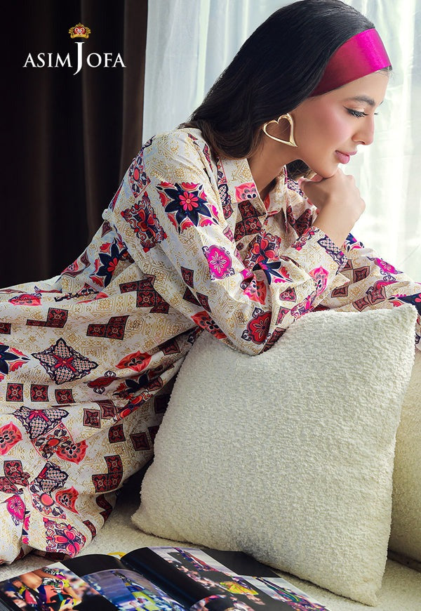 Cream Raw Silk Printed Shirt & Trouser Set – Elegant 2-Piece Outfit