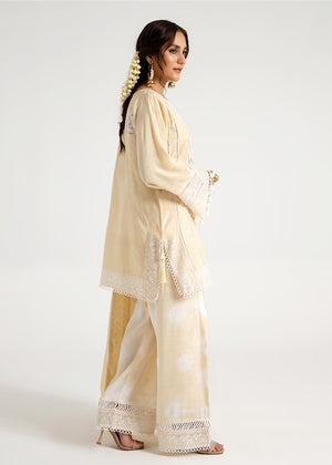 Beige Elegance – Embellished Viscose Kurta with Tie & Dye Farshi Shalwar & Cotton Silk Dupatta