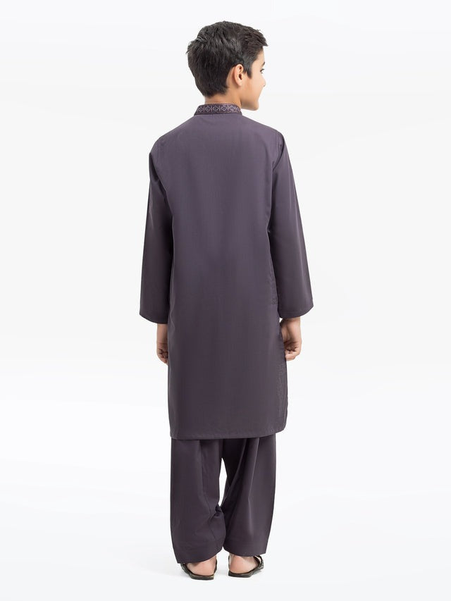 Regular Fit Plain Kurta – Blended Fabric with Embroidered Collar, Placket & Fancy Buttons