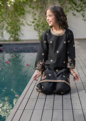 Black Lawn Straight Kurta 2-Piece Set – Summer Festive Wear