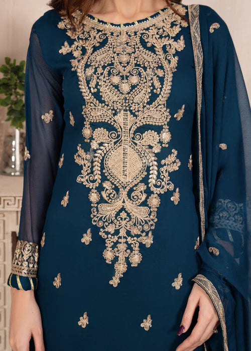 EMBROIDERED CHIFFON STITCHED 3 PIECE DRESS