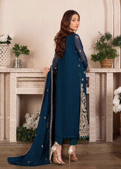 EMBROIDERED CHIFFON STITCHED 3 PIECE DRESS
