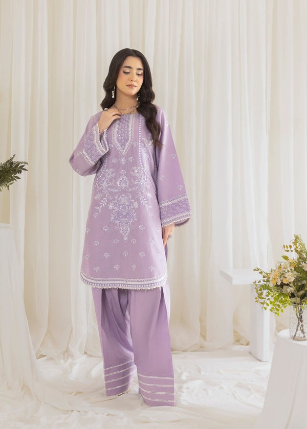 Cotton Embroidered Shirt & Lace-Trimmed Farshi Shalwar