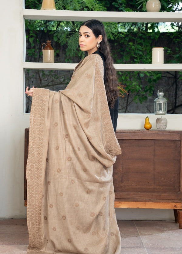 Elegant Woolen Cross-Stitch Embroidered Shawl