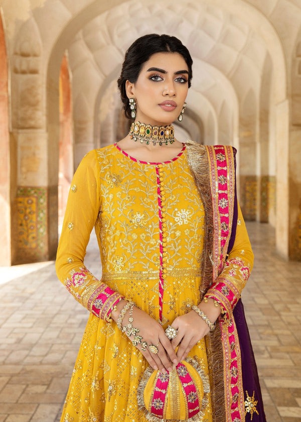 Mustard Chiffon Festive Maxi with Dupatta – 3-Piece Set